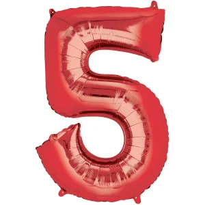 Red Number 5 Foil Balloon, Matte Finish, 34 Inches