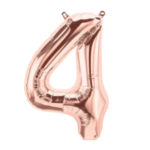 Rose Number 4 Foil Balloon, Matte Finish, 34 Inches