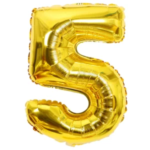 Gold Number 5 Foil Balloon, Matte Finish, 34 Inches